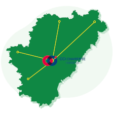 Carte de la Charente, avec points sur les communes les plus proposées